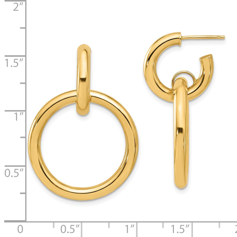 14k Yellow Gold Polished Circle Dangle Hoop Earrings