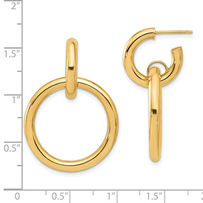 14k Yellow Gold Polished Circle Dangle Hoop Earrings