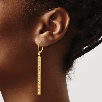14k Yellow Gold Polished and Diamond-cut Bar Dangle Leverback Earrings