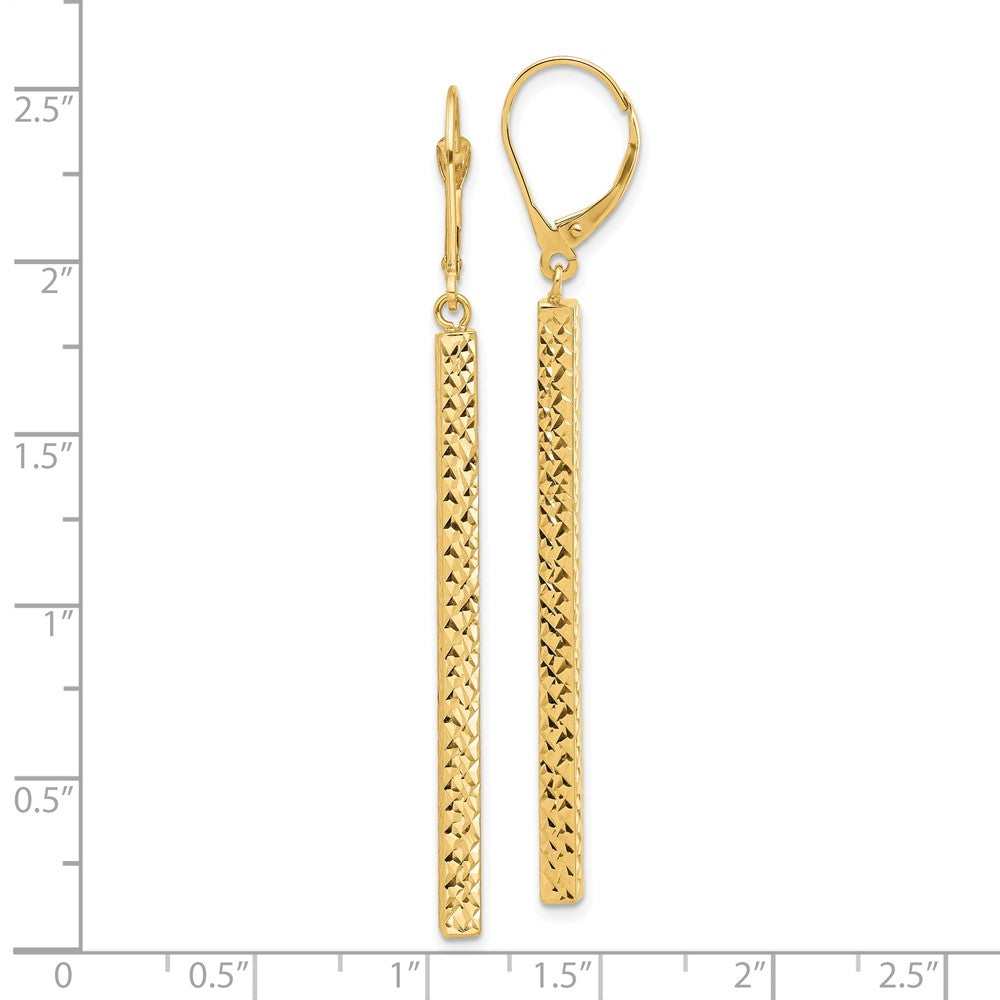 14k Yellow Gold Polished and Diamond-cut Bar Dangle Leverback Earrings