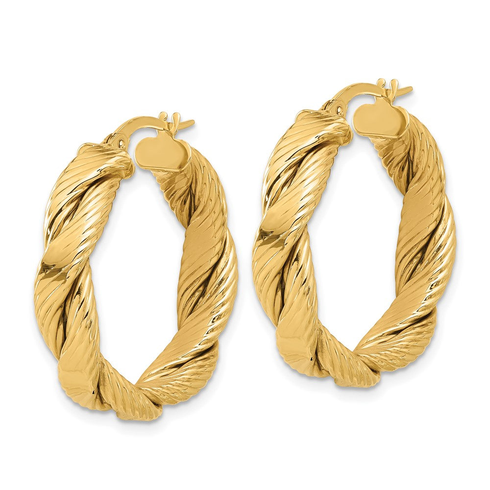14k Yellow Gold Polished and Textured Braided Hoop Earrings