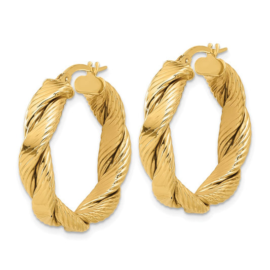 14k Yellow Gold Polished and Textured Braided Hoop Earrings