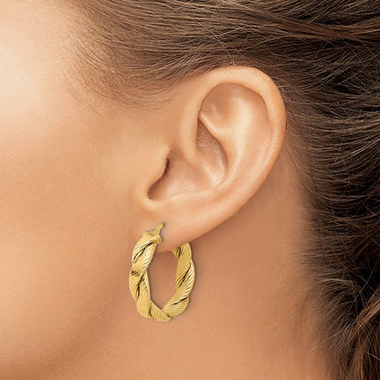 14k Yellow Gold Polished and Textured Braided Hoop Earrings