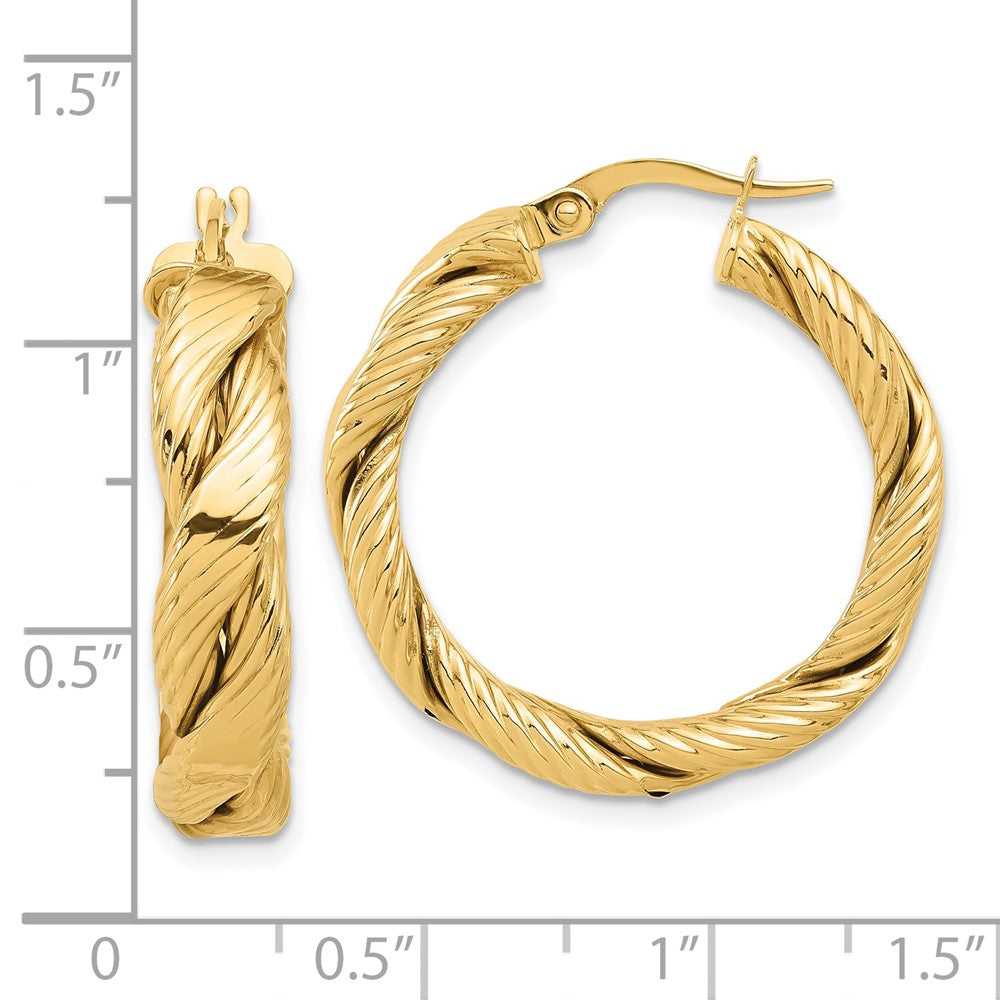 14k Yellow Gold Polished and Textured Braided Hoop Earrings