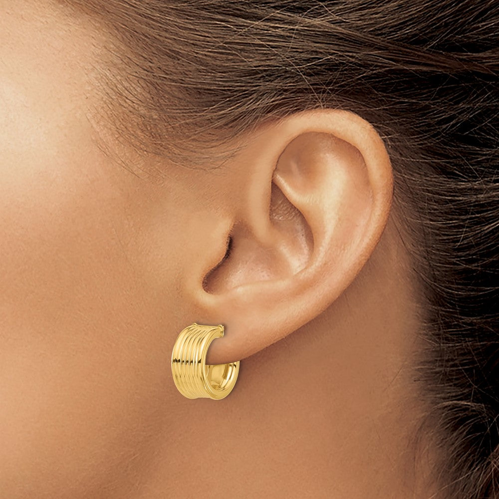 14k Yellow Gold Polished and Grooved J-Hoop Earrings