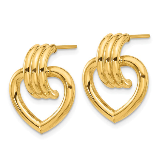 14k Yellow Gold Polished Heart Stud Earrings