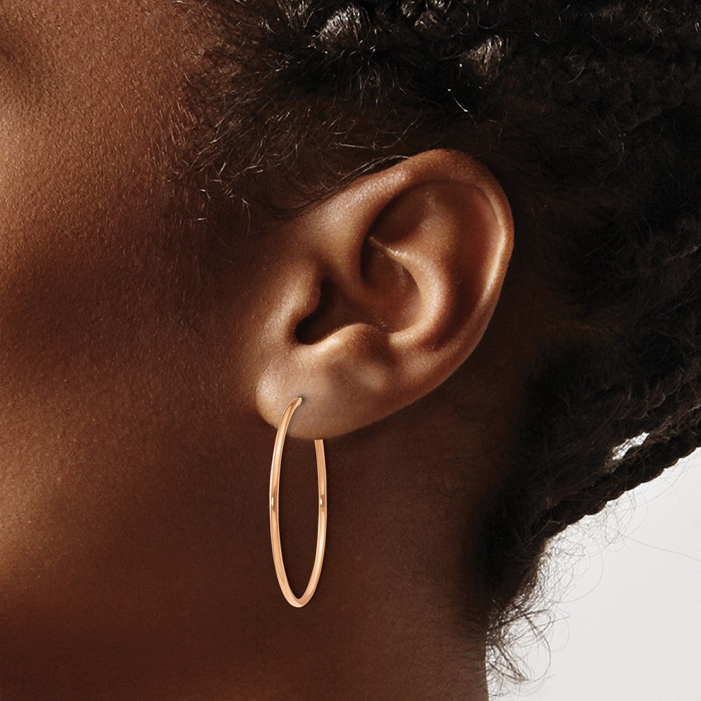 14k Rose Gold 1.0mm Polished Endless Hoop Earrings