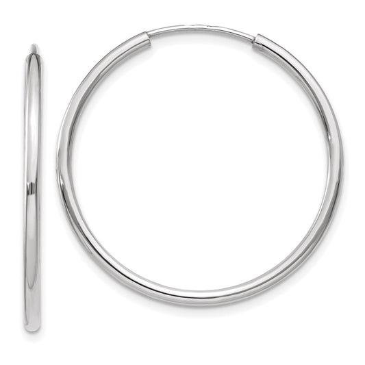 14k White Gold 1.00mm Polished Endless Tube Hoop Earrings