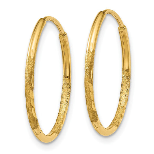 14k Yellow Gold 1.0mm Diamond-cut Endless Hoop Earrings