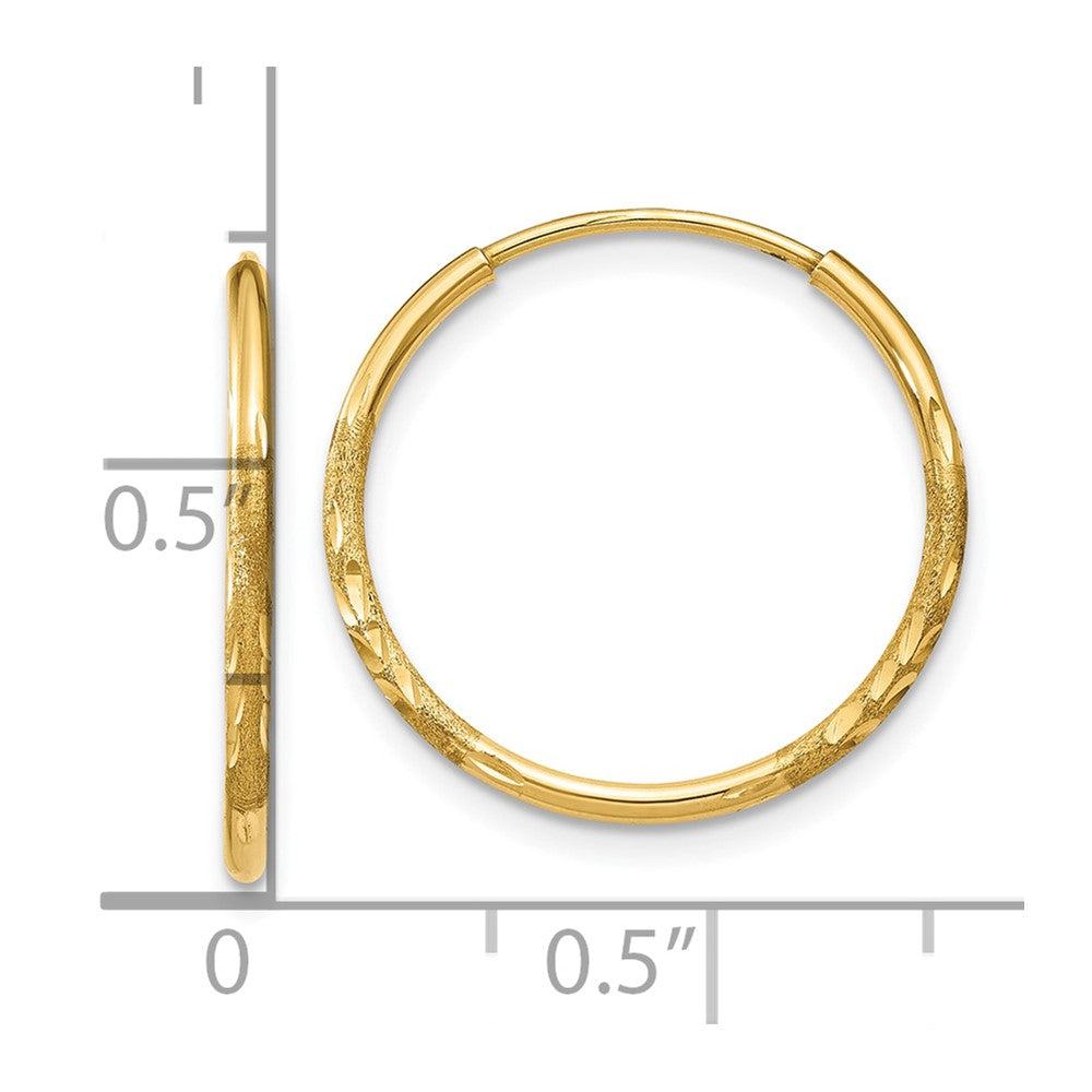 14k Yellow Gold 1.0mm Diamond-cut Endless Hoop Earrings