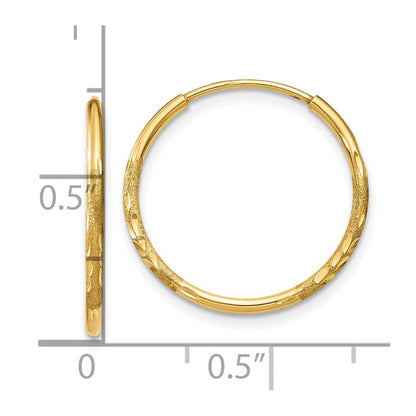14k Yellow Gold 1.0mm Diamond-cut Endless Hoop Earrings