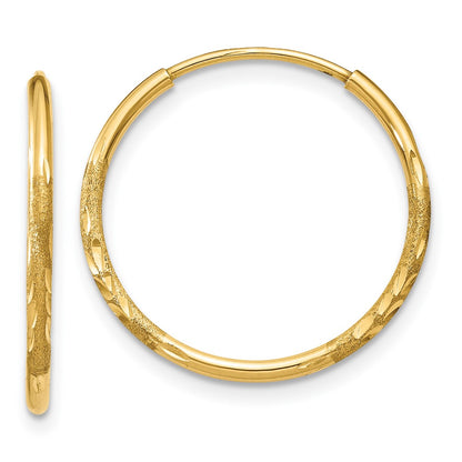 14k Yellow Gold 1.0mm Diamond-cut Endless Hoop Earrings