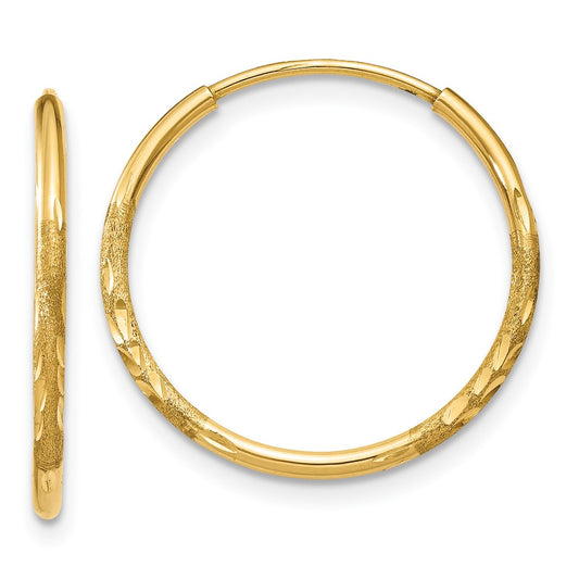 14k Yellow Gold 1.0mm Diamond-cut Endless Hoop Earrings