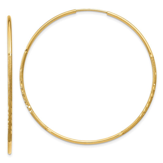 14k Yellow Gold 1.25mm Diamond-cut Endless Hoop Earrings