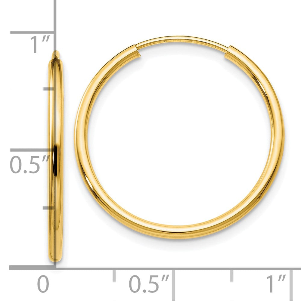 14k Yellow Gold 1.2mm Polished Round Endless Hoop Earrings