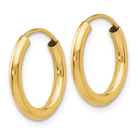 14k Yellow Gold Polished Round Endless 2mm Hoop Earrings