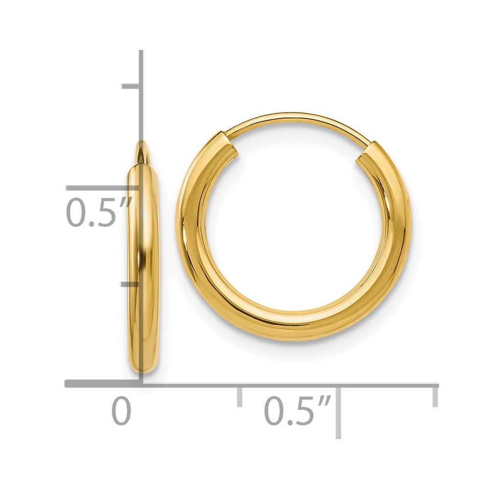 14k Yellow Gold Polished Round Endless 2mm Hoop Earrings