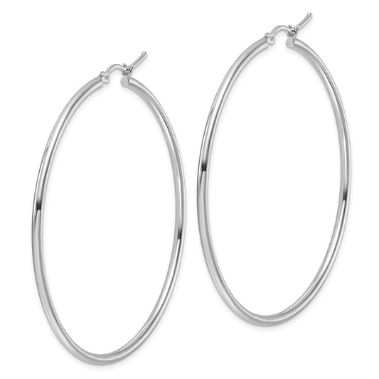 14k White Gold Polished 2x55mm Polished Hoop Earrings