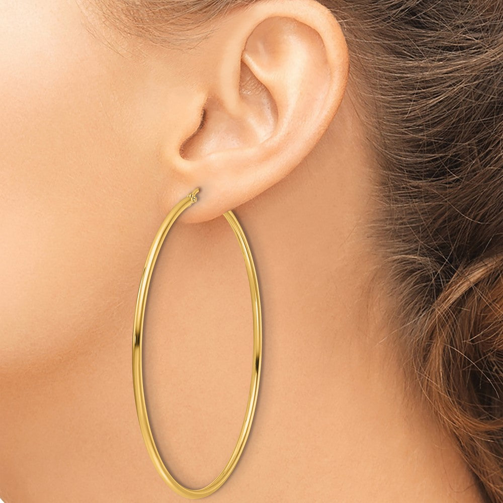 14k Yellow Gold Polished 2x65mm Polished Hoop Earrings