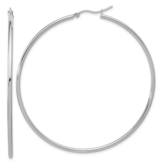 14k White Gold Polished 2x65mm Polished Hoop Earrings