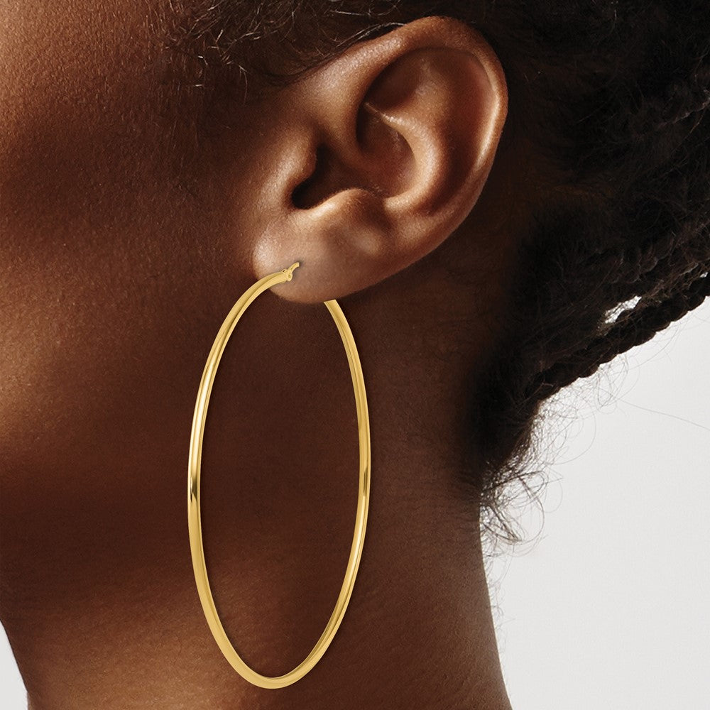 14k Yellow Gold Polished 2x70mm Polished Hoop Earrings