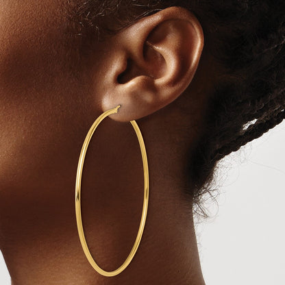 14k Yellow Gold Polished 2x70mm Polished Hoop Earrings