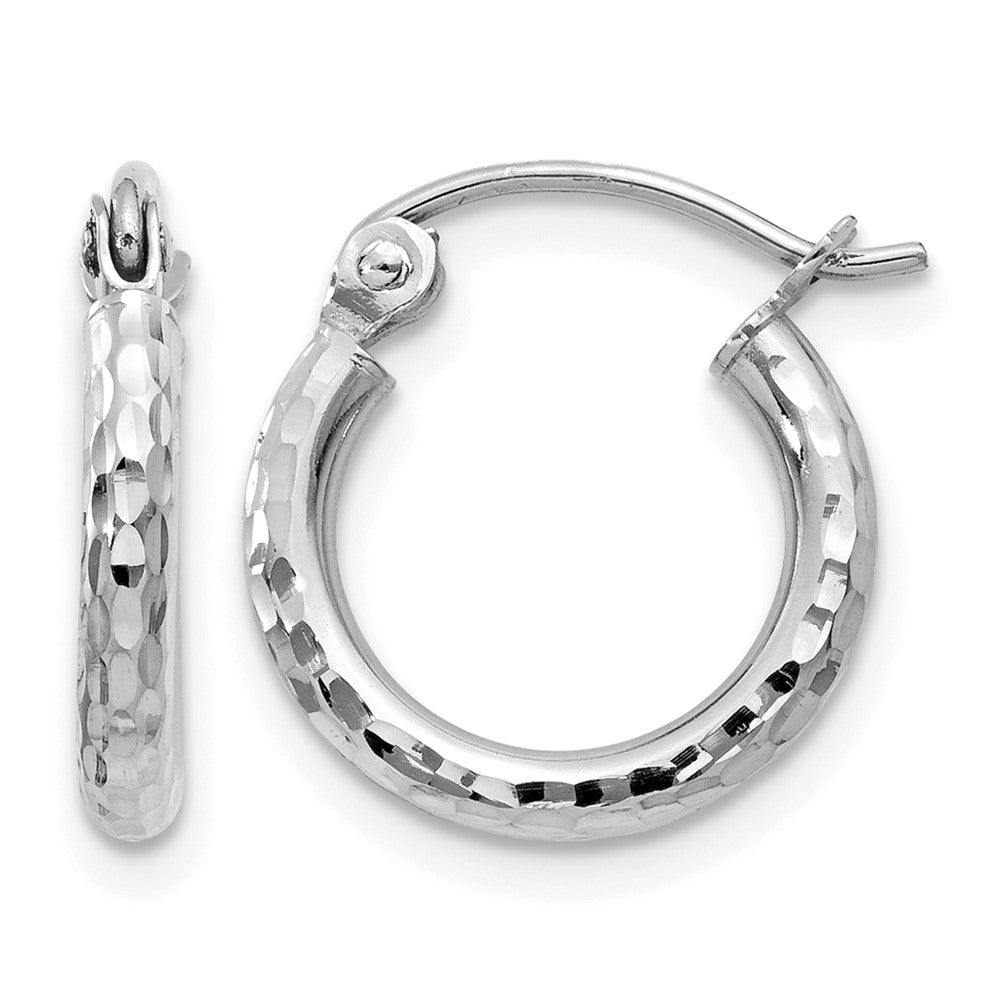 14k Gold Diamond-cut 2mm Round Tube Hoop Earrings L-13 mm, W-13 mm