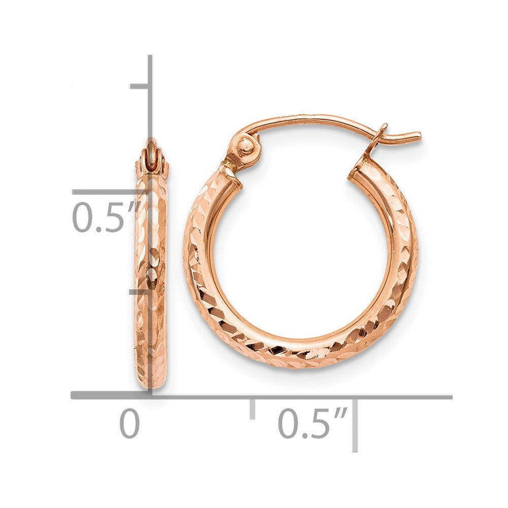 14k Rose Gold Lightweight Diamond-cut Hoop Earrings