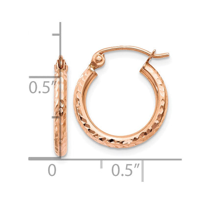 14k Rose Gold Lightweight Diamond-cut Hoop Earrings