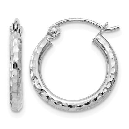 14k Gold Diamond-cut 2mm Round Tube Hoop Earrings L-15 mm, W-15 mm