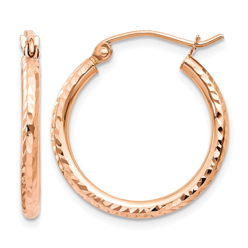 14k Gold Diamond-cut 2mm Round Tube Hoop Earrings L-20 mm, W-20 mm