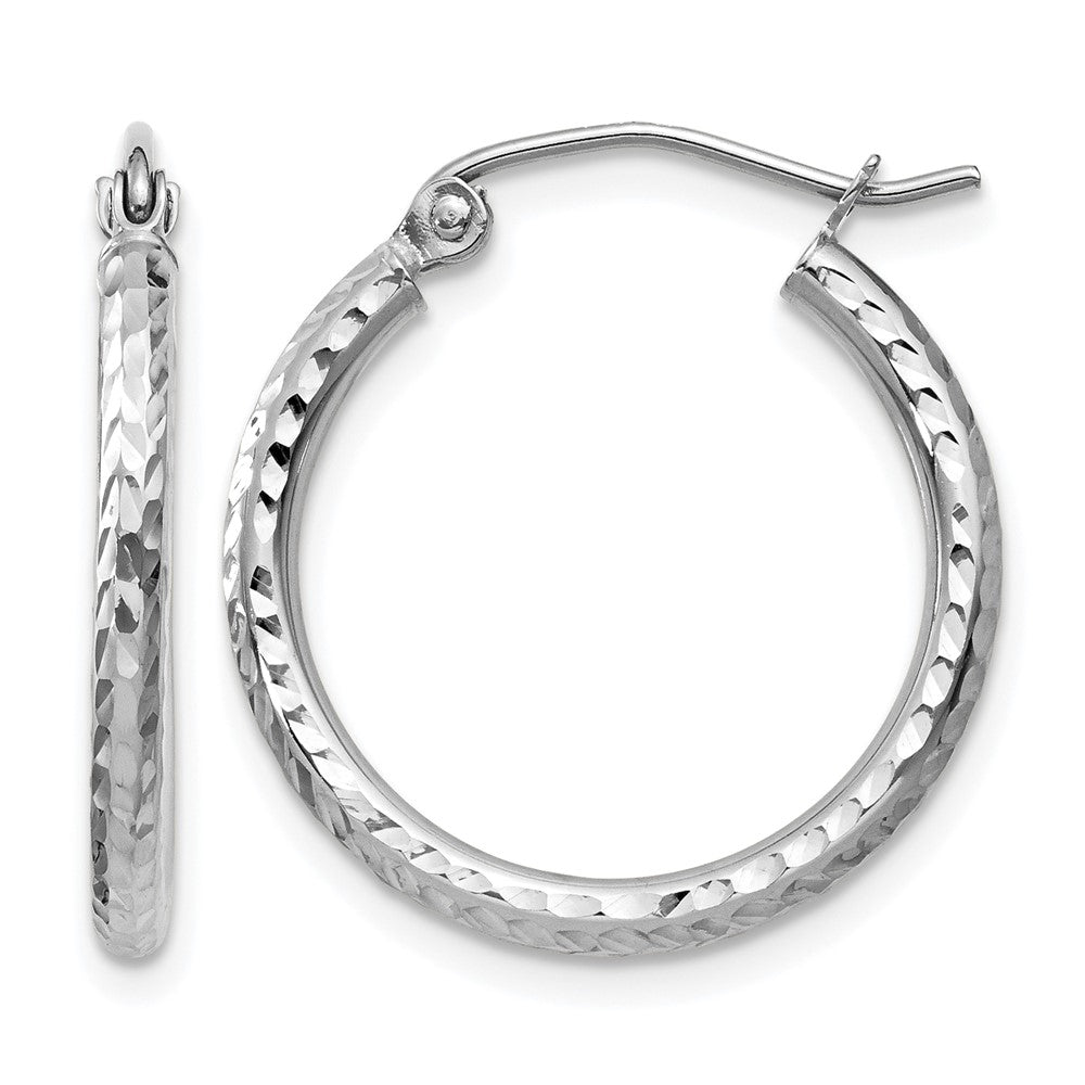 14k Gold Diamond-cut 2mm Round Tube Hoop Earrings L-20 mm, W-20 mm