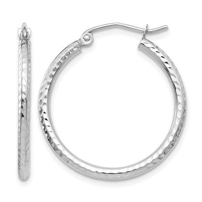 14k Gold Diamond-cut 2mm Round Tube Hoop Earrings L-25 mm, W-25 mm