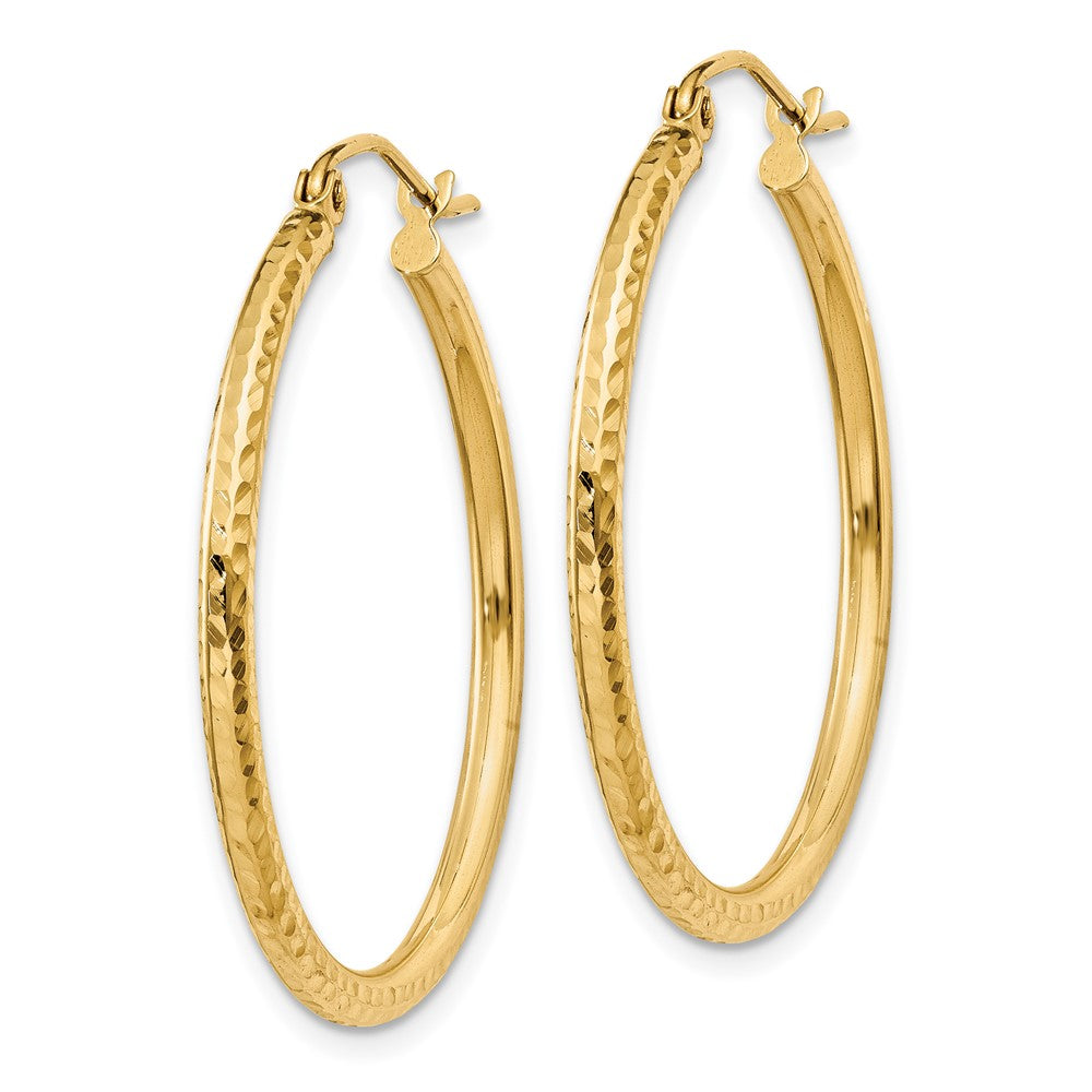 14k Yellow Gold Diamond-cut 2mm Round Tube Hoop Earrings
