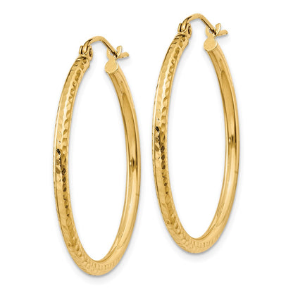 14k Yellow Gold Diamond-cut 2mm Round Tube Hoop Earrings