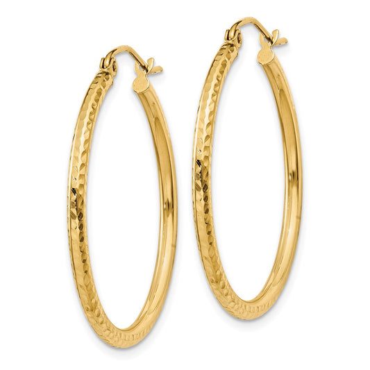 14k Yellow Gold Diamond-cut 2mm Round Tube Hoop Earrings