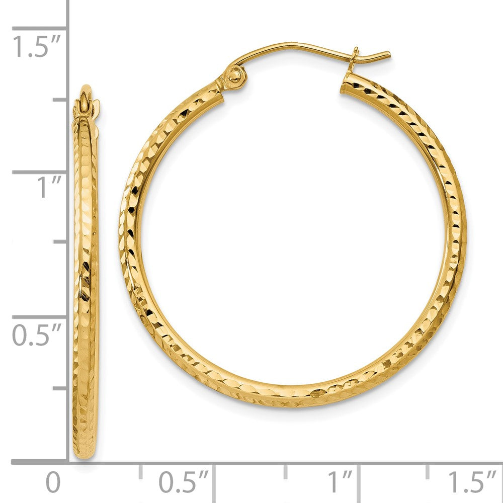 14k Yellow Gold Diamond-cut 2mm Round Tube Hoop Earrings