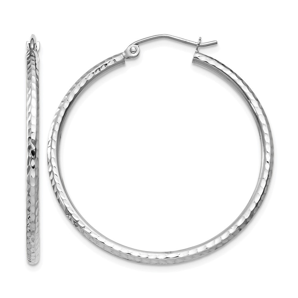 14k Gold Diamond-cut 2mm Round Tube Hoop Earrings L-35 mm, W-35 mm