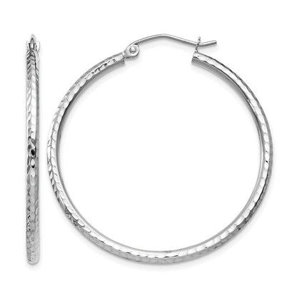 14k Gold Diamond-cut 2mm Round Tube Hoop Earrings L-35 mm, W-35 mm