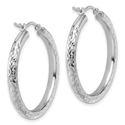 14k White Gold Diamond-cut 3mm Round Hoop Earrings