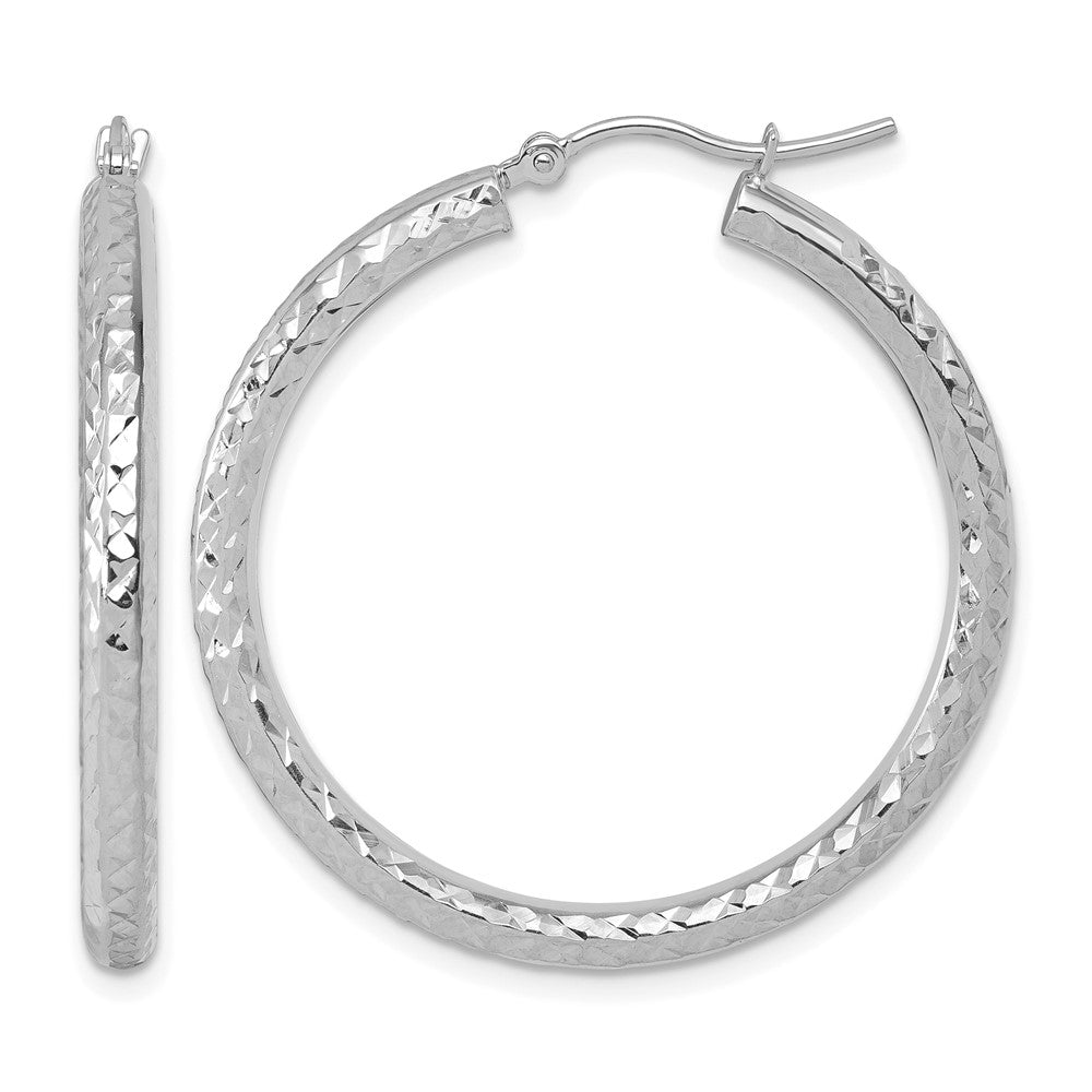 14k Gold Diamond-cut 3mm Round Hoop Earrings L-35 mm, W-35 mm