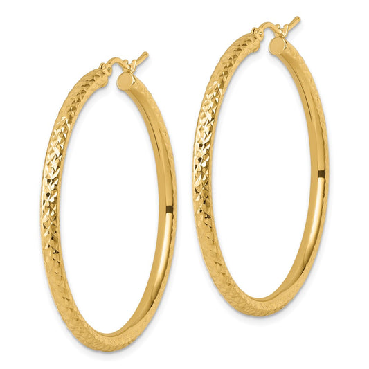 14k Yellow Gold Diamond-cut 3mm Round Hoop Earrings