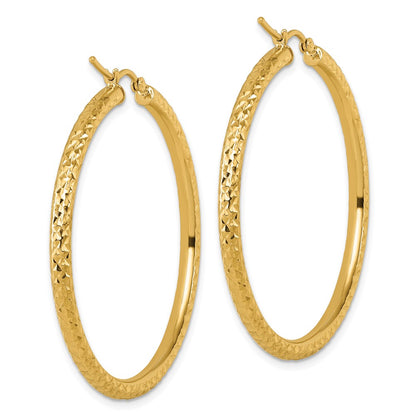 14k Yellow Gold Diamond-cut 3mm Round Hoop Earrings