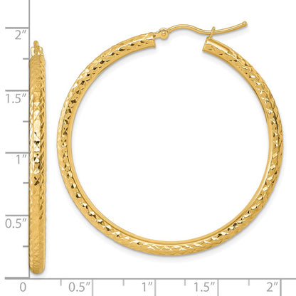 14k Yellow Gold Diamond-cut 3mm Round Hoop Earrings