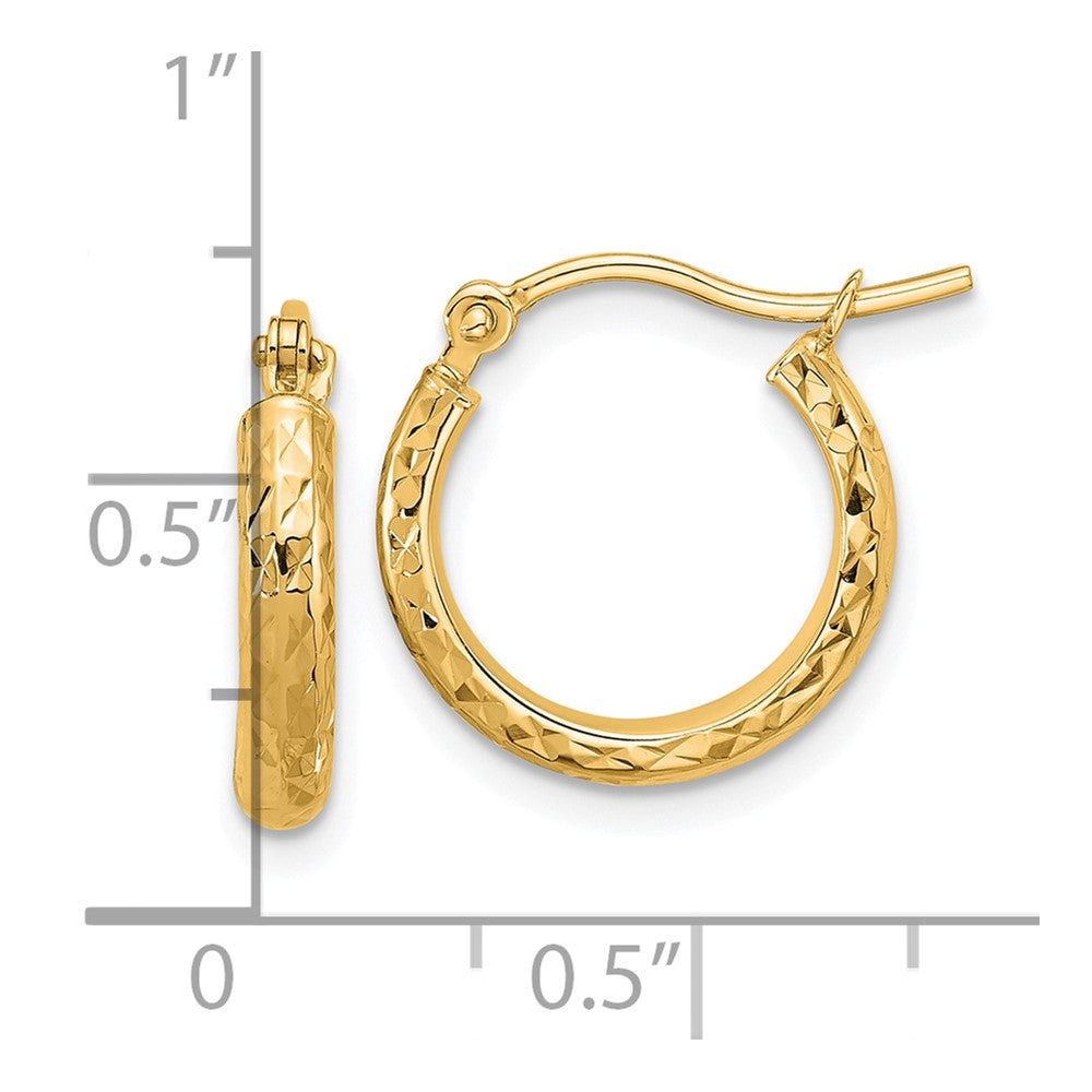 14k Yellow Gold Diamond-cut 2.8x15mm Hollow Hoop Earrings