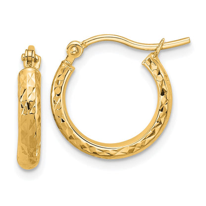 14k Yellow Gold Diamond-cut 2.8x15mm Hollow Hoop Earrings