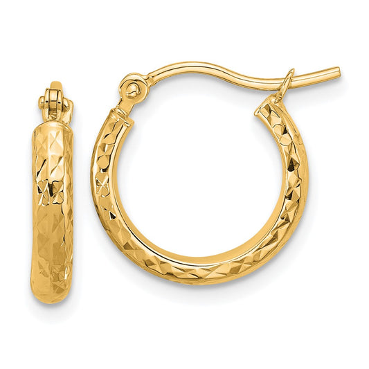 14k Yellow Gold Diamond-cut 2.8x15mm Hollow Hoop Earrings