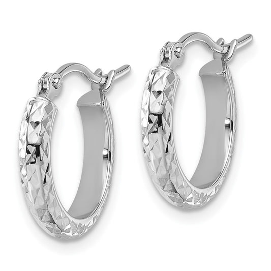 14k White Gold Diamond-Cut 2.8x15mm Hollow Hoop Earrings