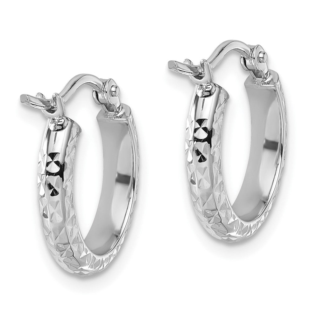 14k White Gold Diamond-Cut 2.8x15mm Hollow Hoop Earrings