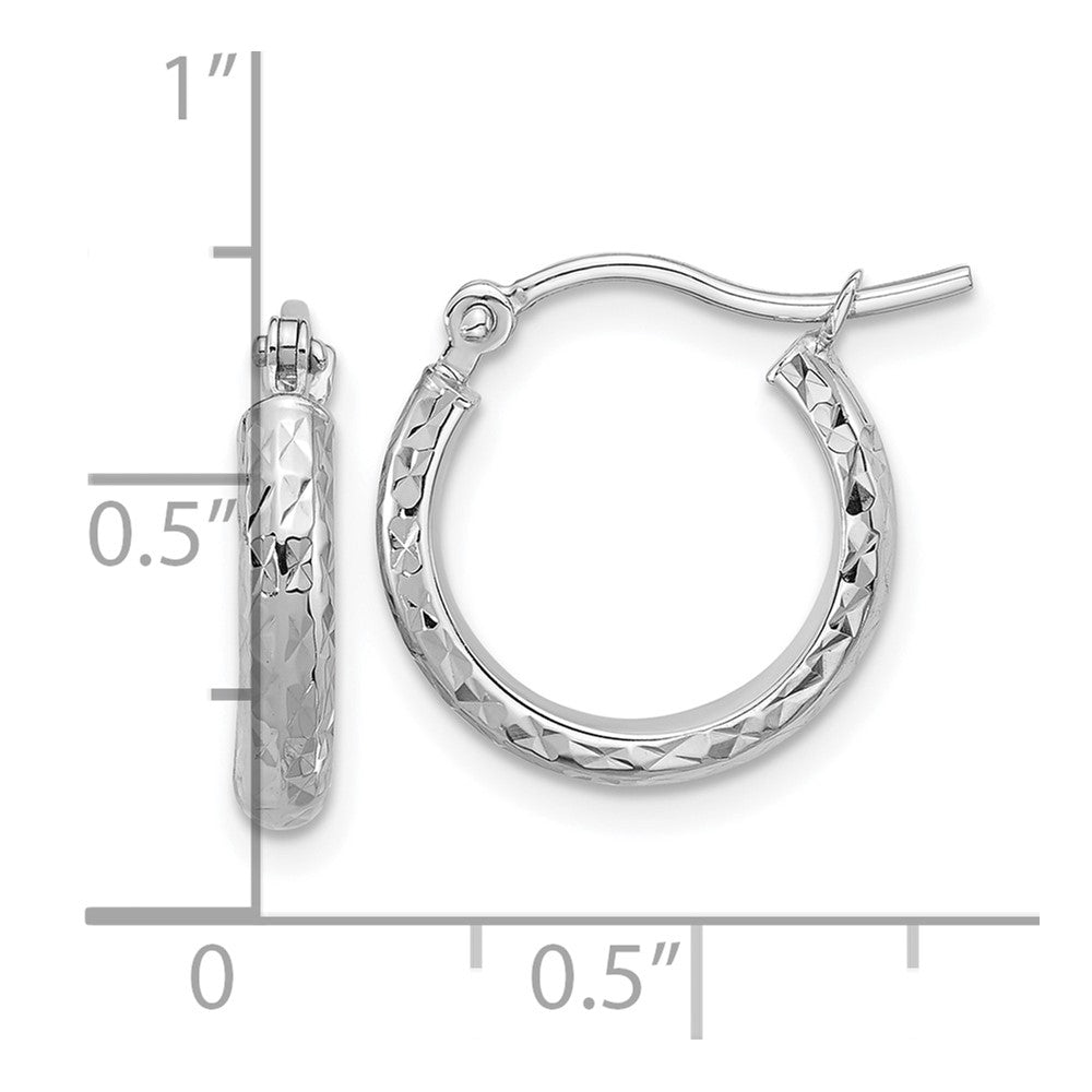 14k White Gold Diamond-Cut 2.8x15mm Hollow Hoop Earrings